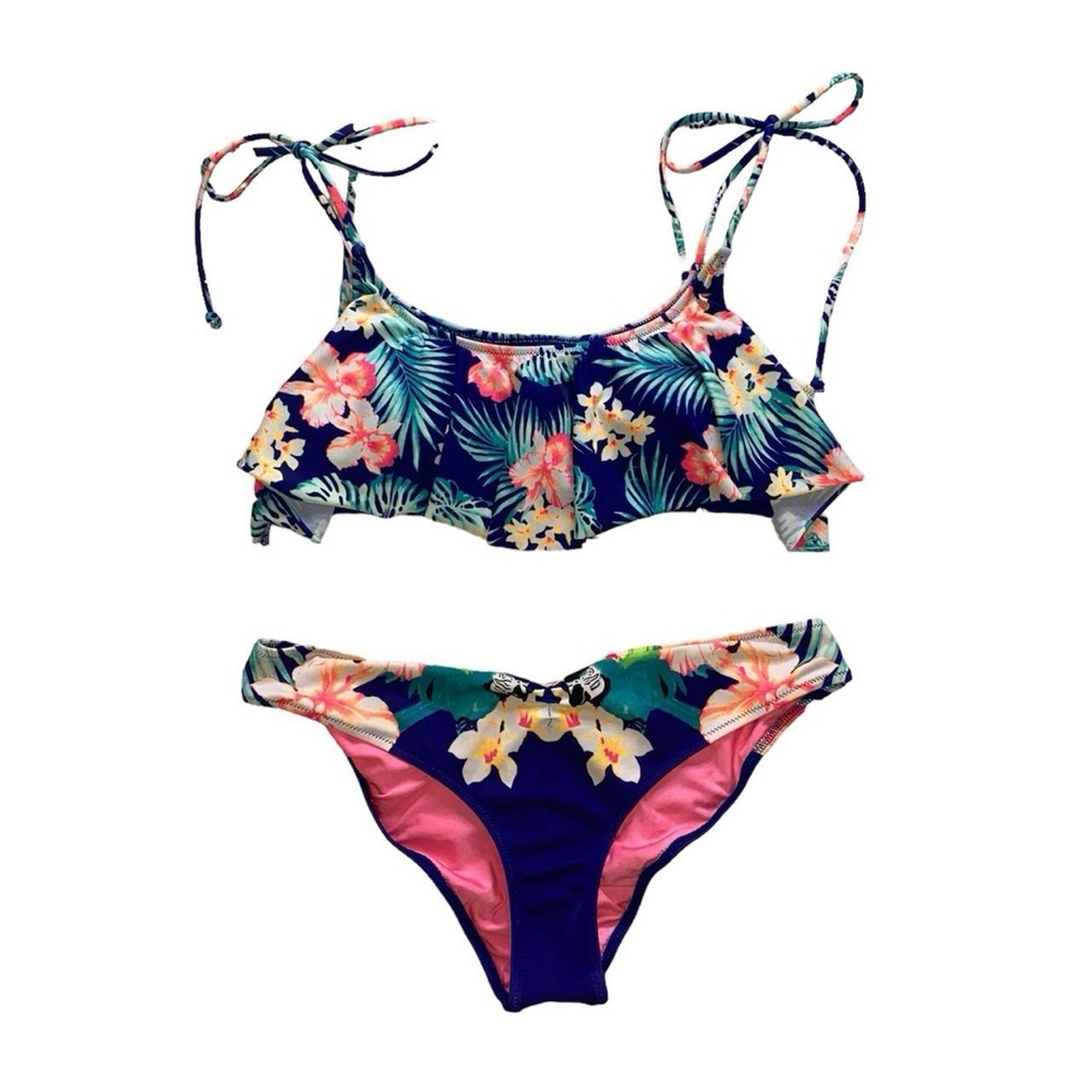 PINK BY VICTORIA'S SECRET TROPICAL PRINT CHEEKY BIKINI SET · SIZE M